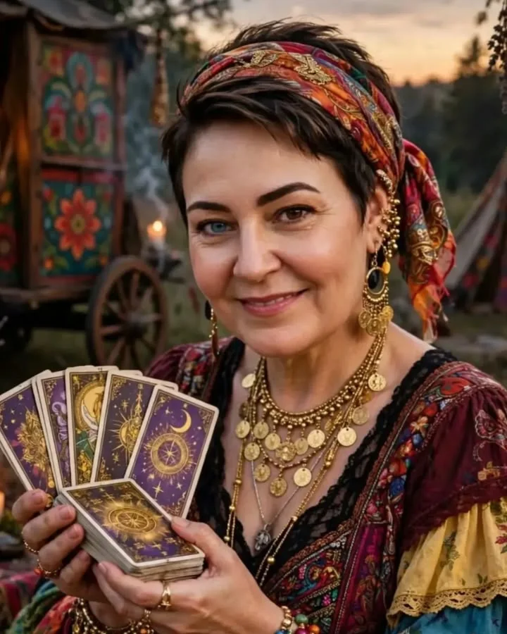 Cigana Madalena segurando as cartas